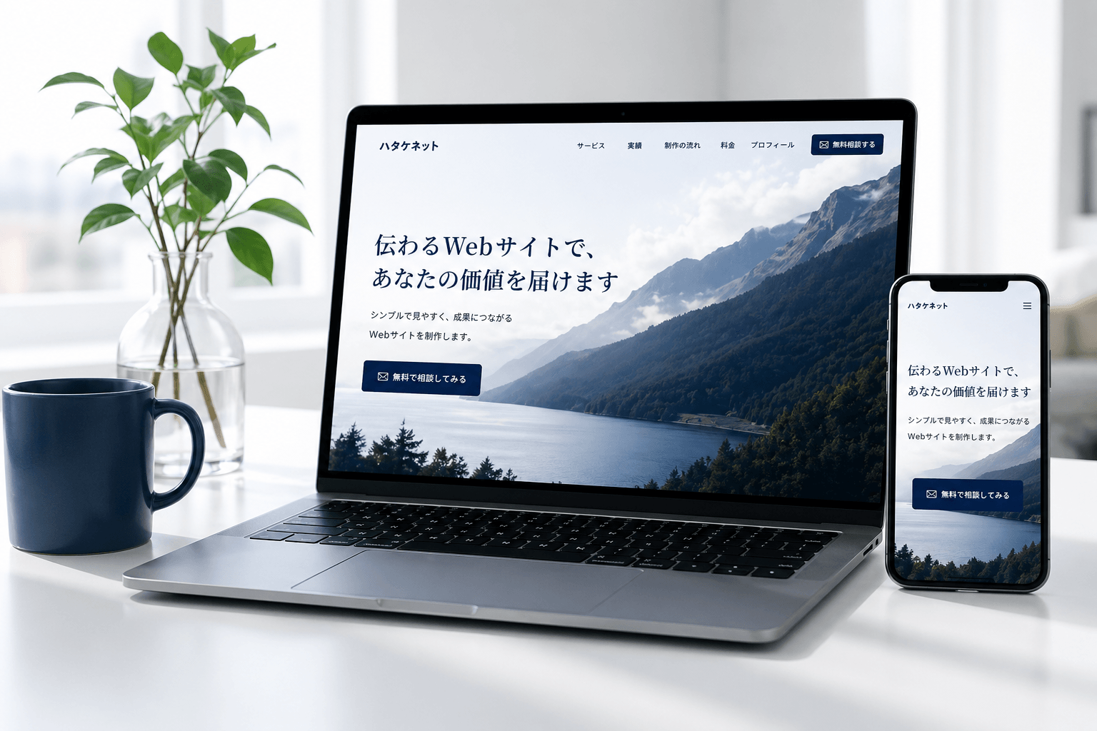 ハタケネットが制作したWebサイトをノートPCとスマートフォンで表示したイメージ
